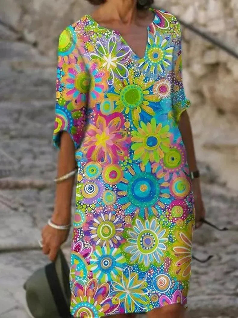 Women's Summer Dress | Floral Print & Half Sleeves