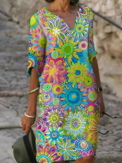 Women's Summer Dress | Floral Print & Half Sleeves