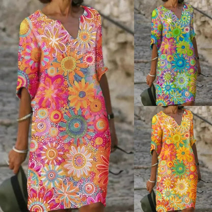Women's Summer Dress | Floral Print & Half Sleeves