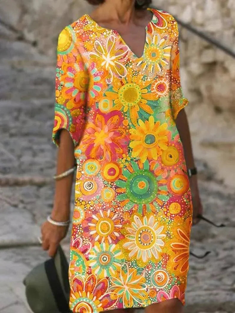 Women's Summer Dress | Floral Print & Half Sleeves
