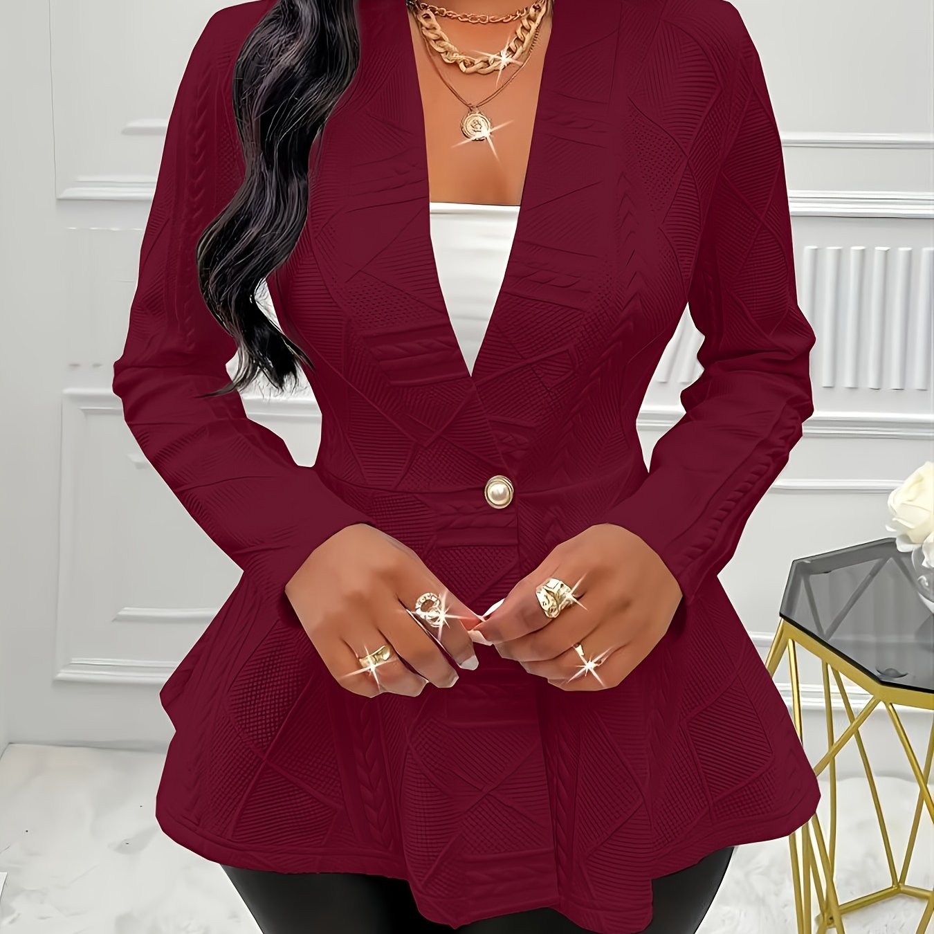 Plus Size Textured Suit Jacket