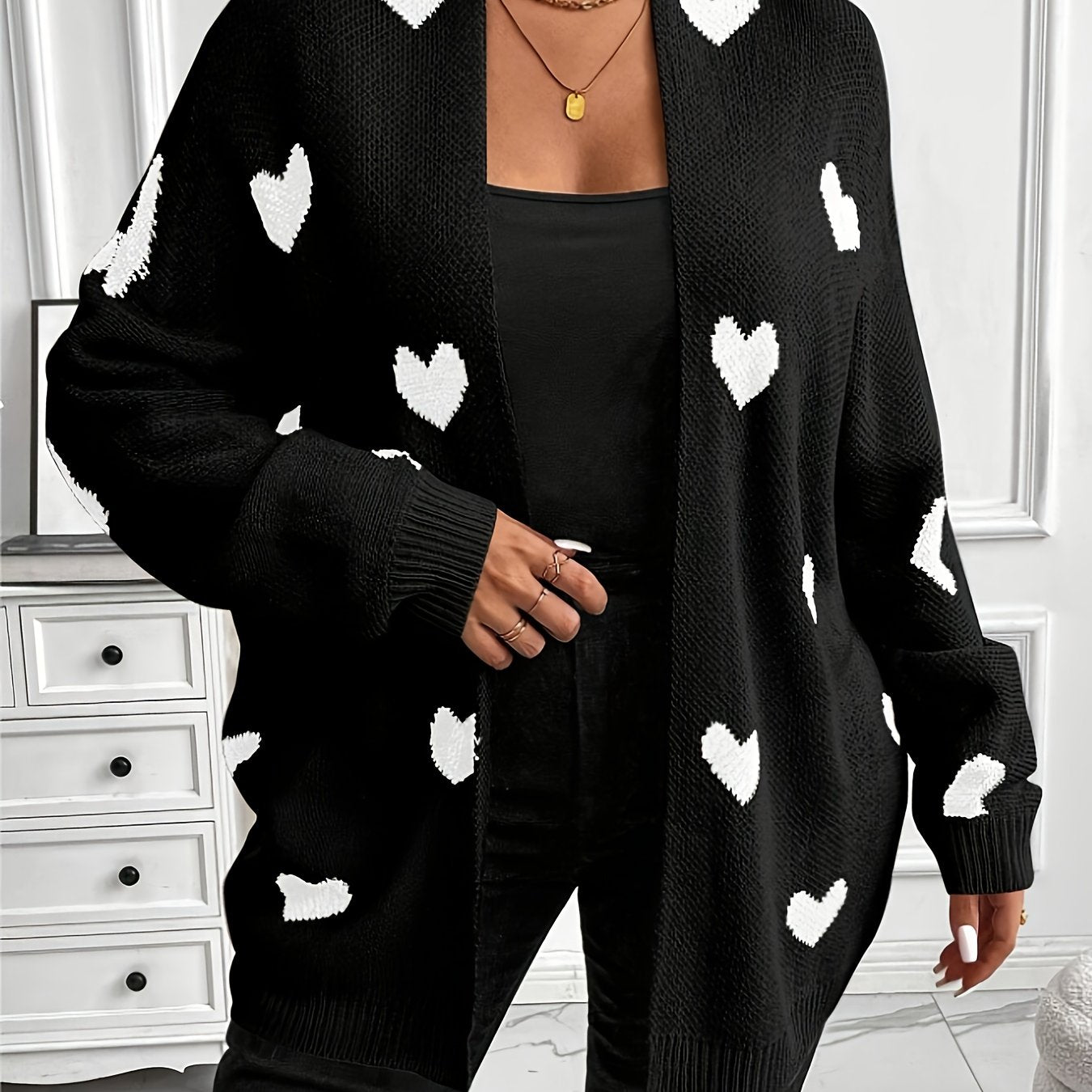 Plus Size Heart Print Cardigan