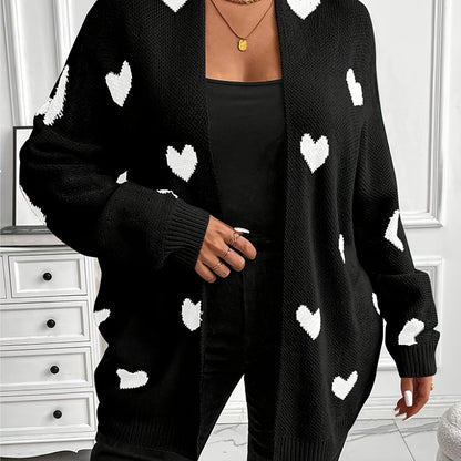 Plus Size Heart Print Cardigan