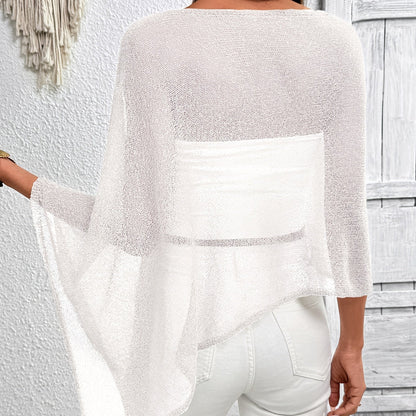 Plus Size Asymmetrical Knitwear Cape Top