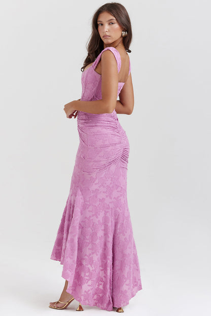 Ruched Lace Maxi Wedding Guest Dress for Women