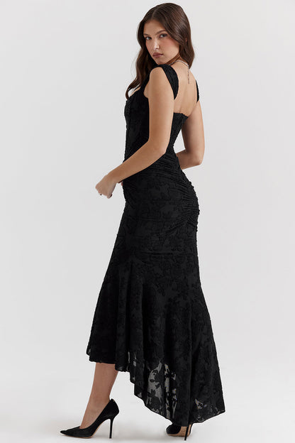 Ruched Lace Maxi Wedding Guest Dress for Women