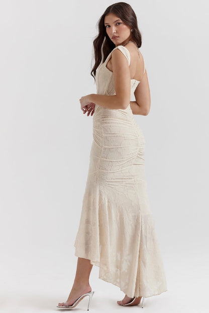 Ruched Lace Maxi Wedding Guest Dress for Women