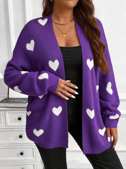 Plus Size Heart Print Cardigan