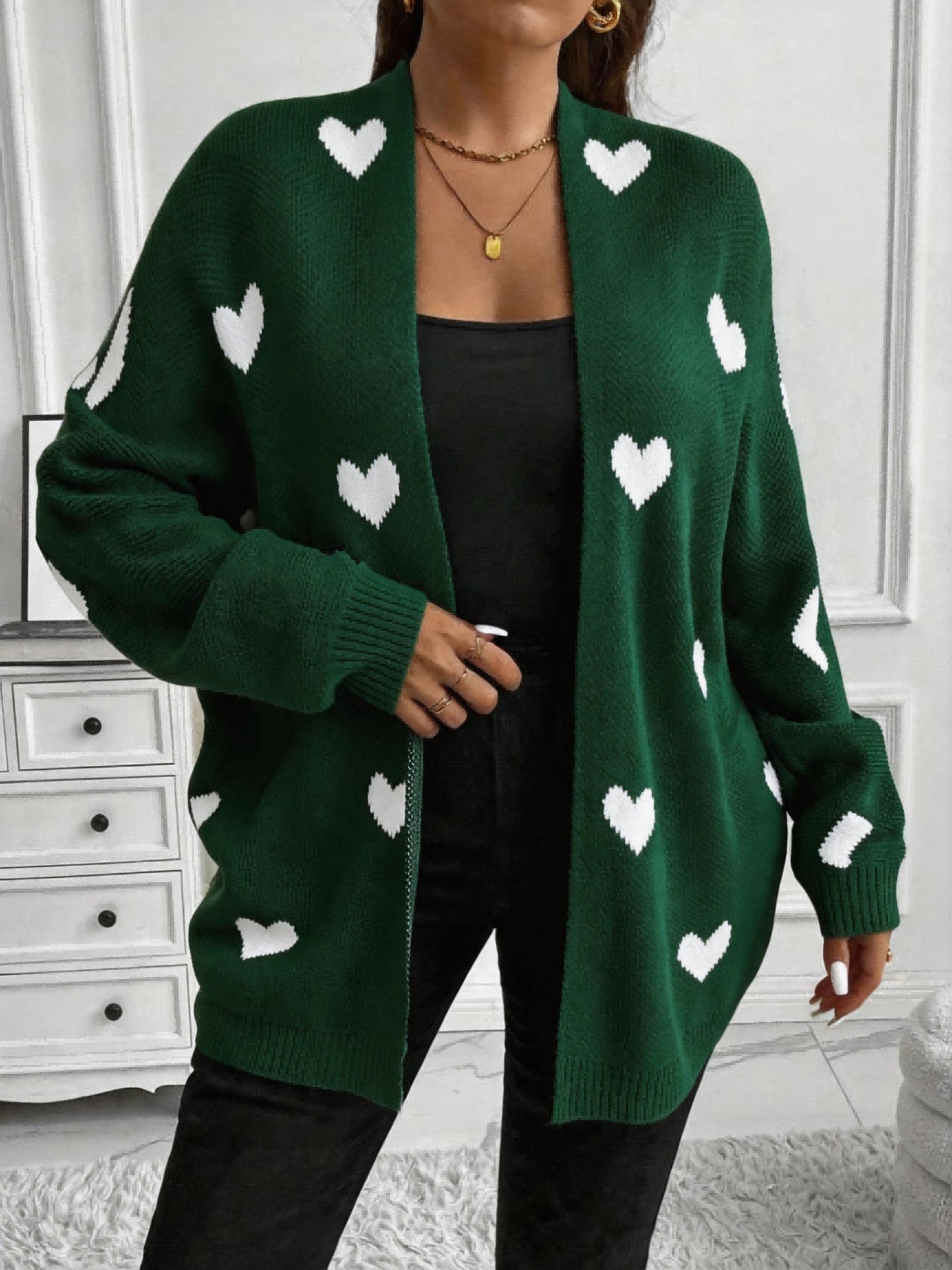 Plus Size Heart Print Cardigan
