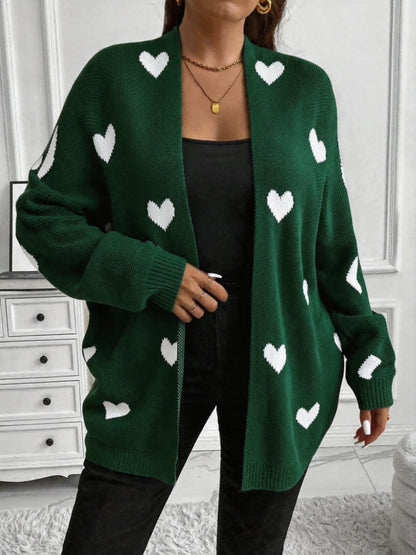 Plus Size Heart Print Cardigan