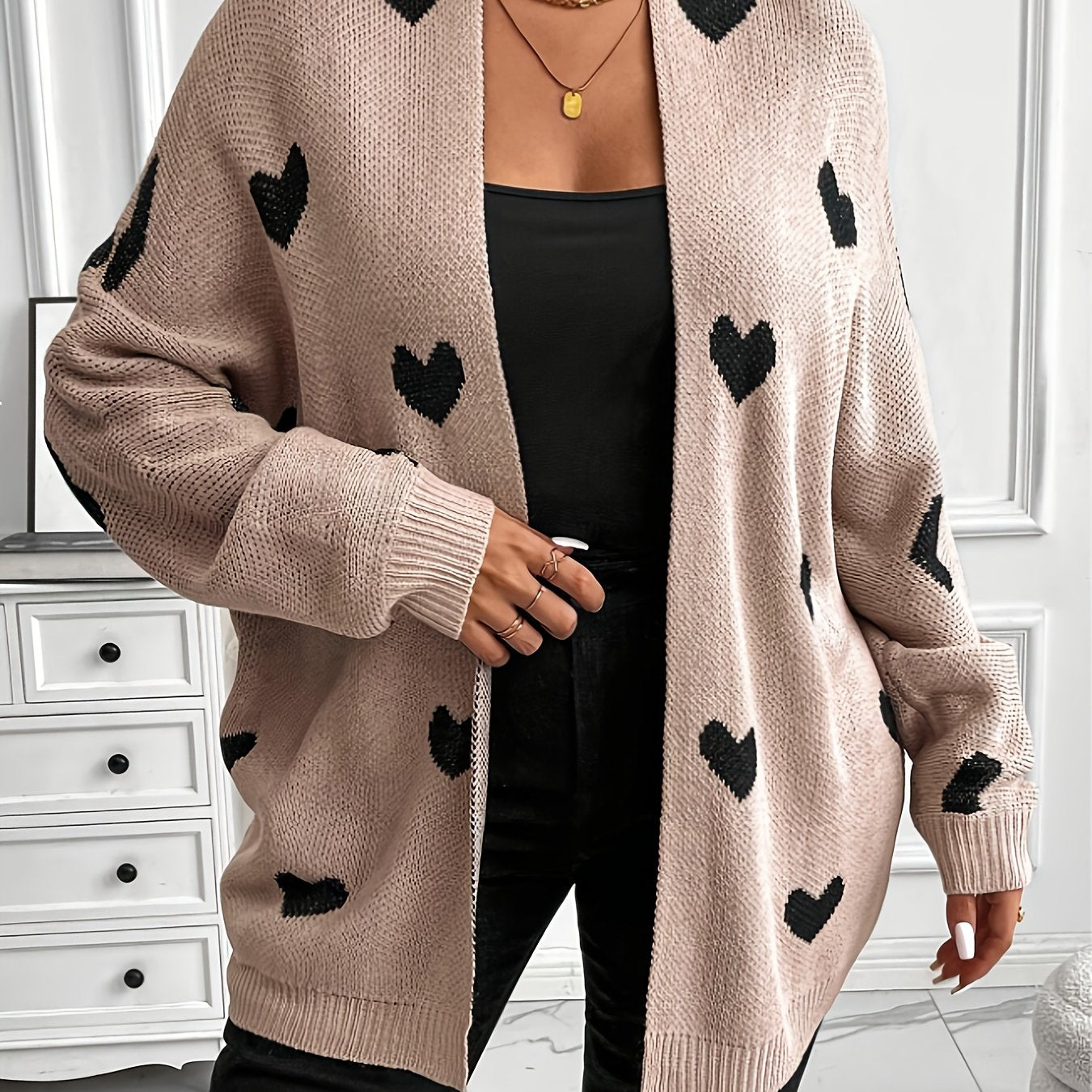 Plus Size Heart Print Cardigan