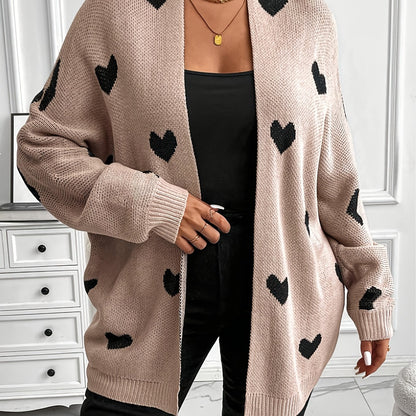 Plus Size Heart Print Cardigan