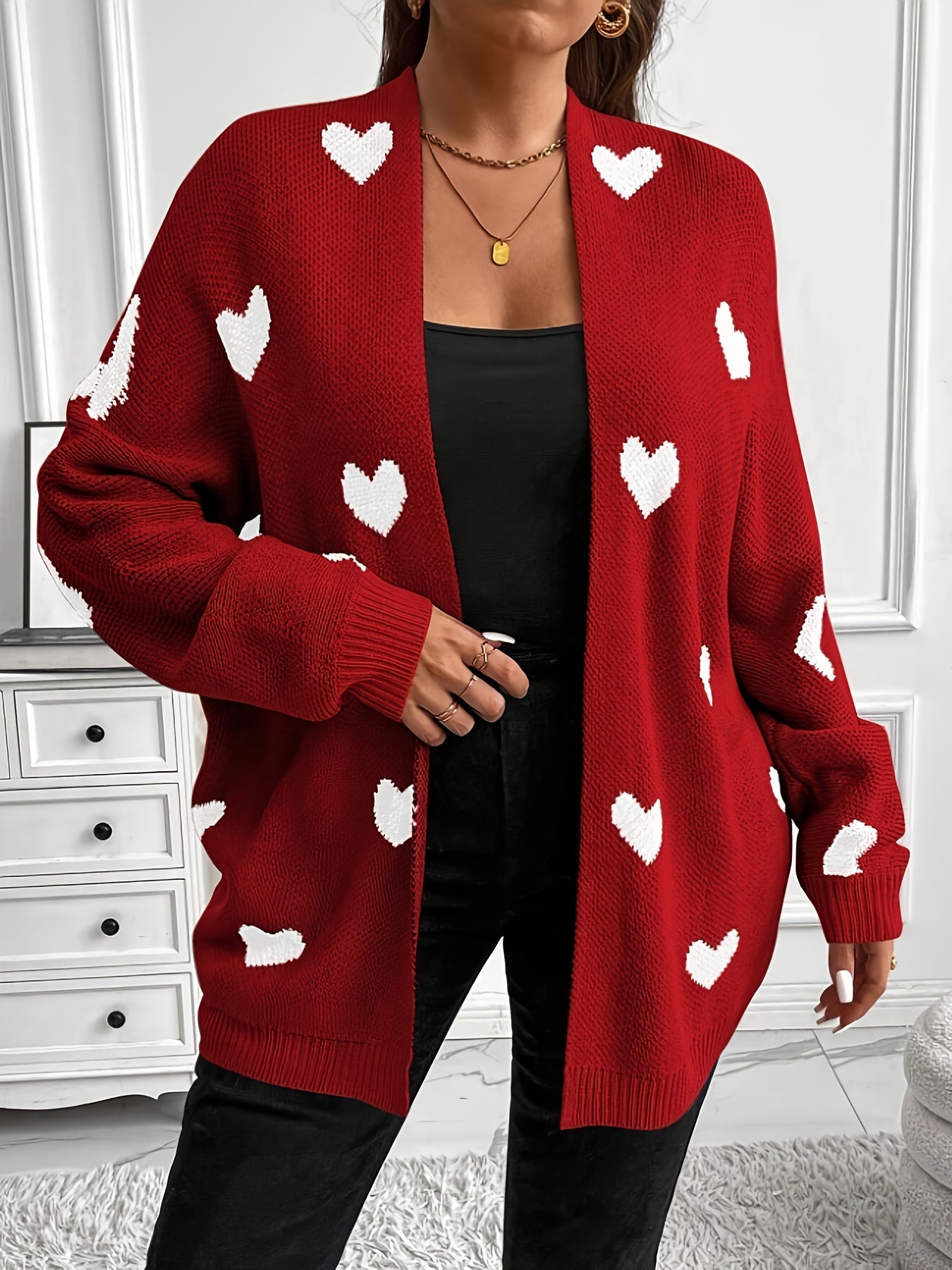 Plus Size Heart Print Cardigan
