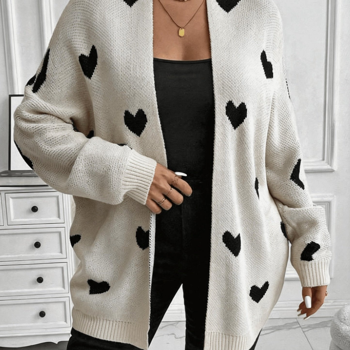 Plus Size Heart Print Cardigan