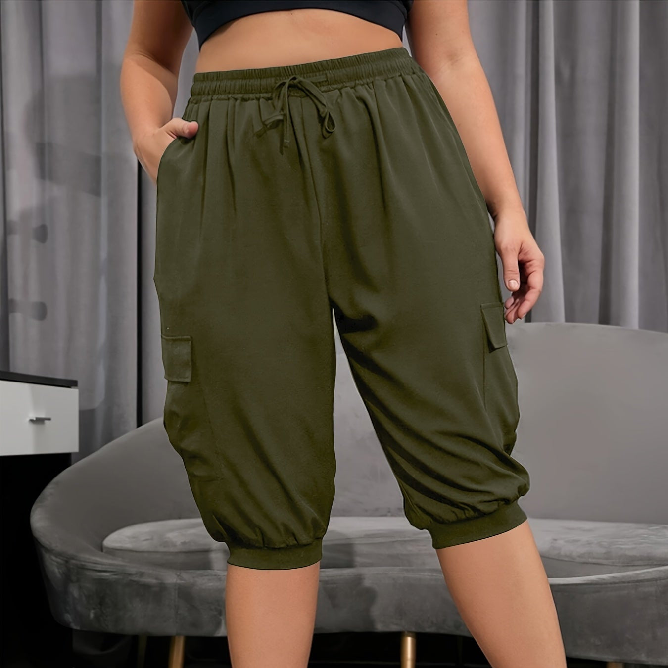 Plus Size Cargo Capri Pants
