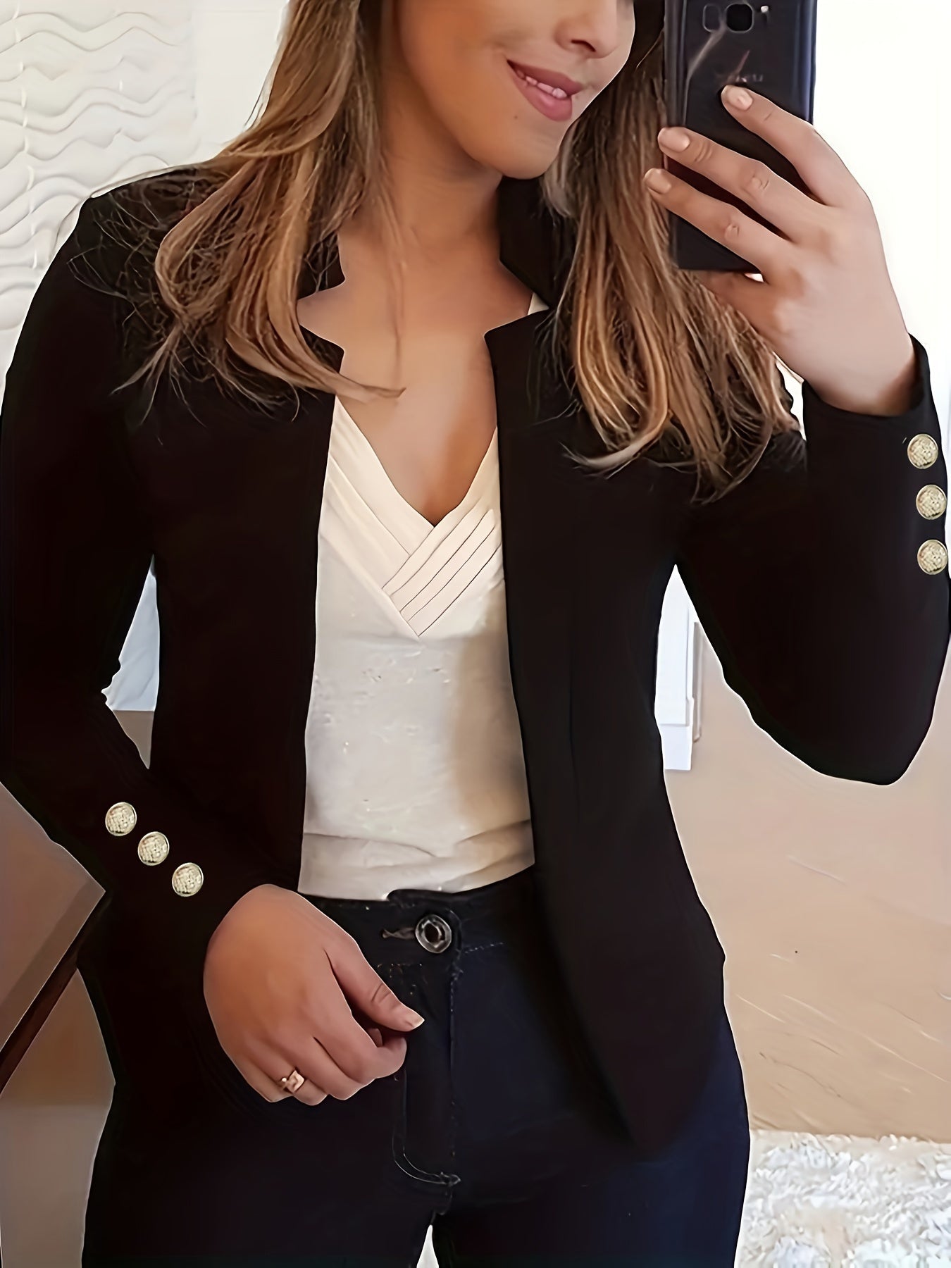 Red Button Detail Office Blazer