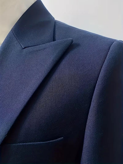 Slim Fit Double-Breasted Three-Piece Suit Set with Waistcoat for Men
