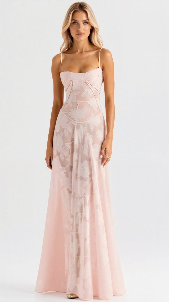 Floral long gala evening dress with spaghetti straps