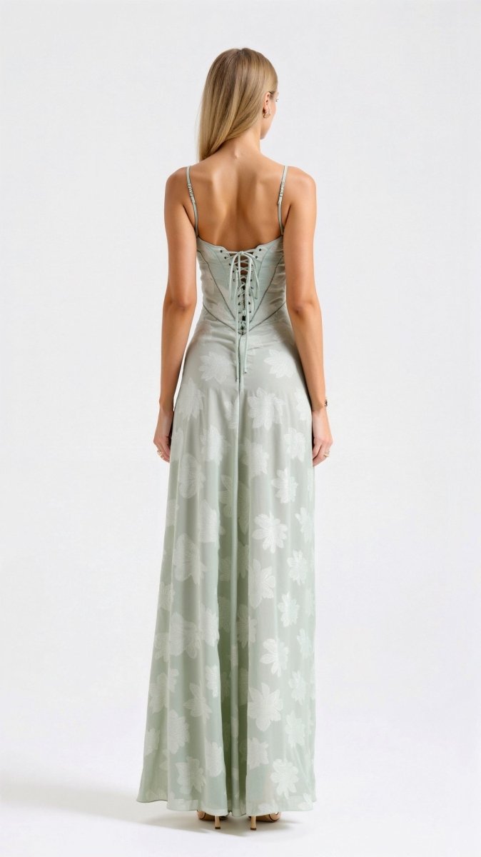 Floral long gala evening dress with spaghetti straps