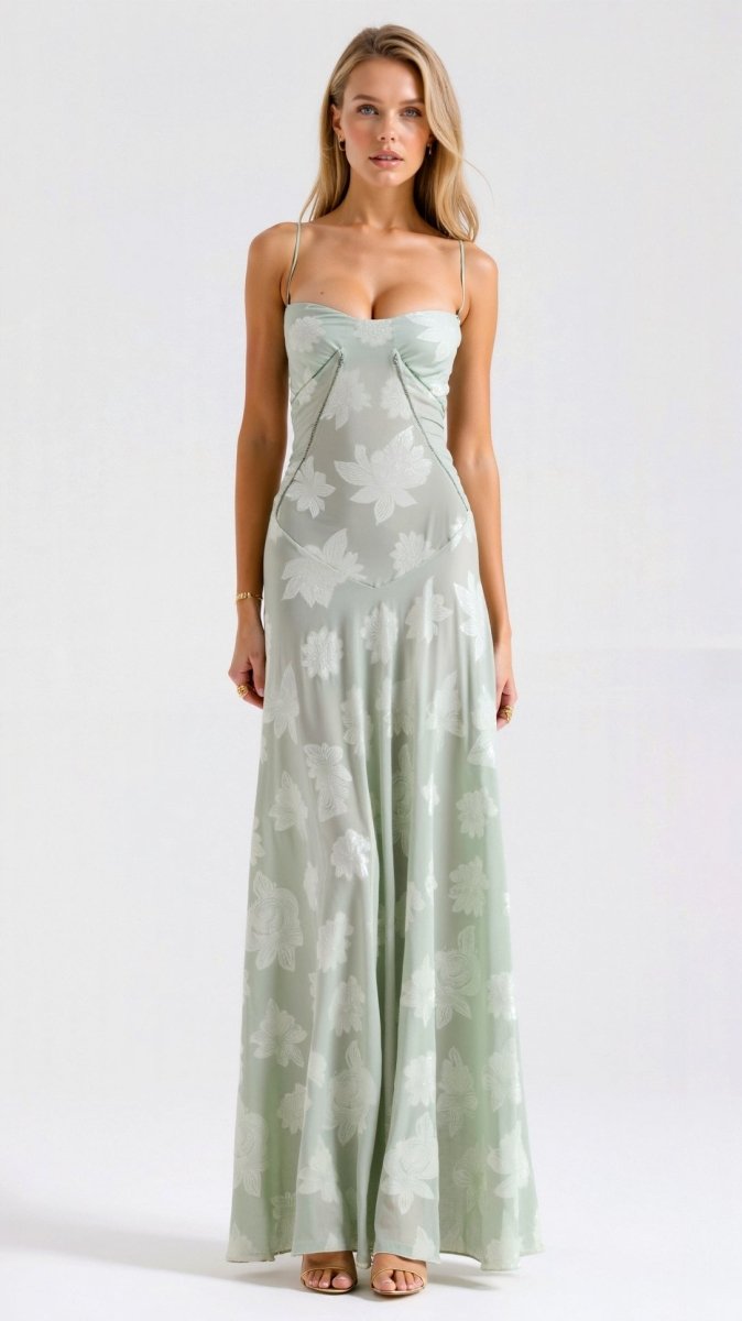 Floral long gala evening dress with spaghetti straps