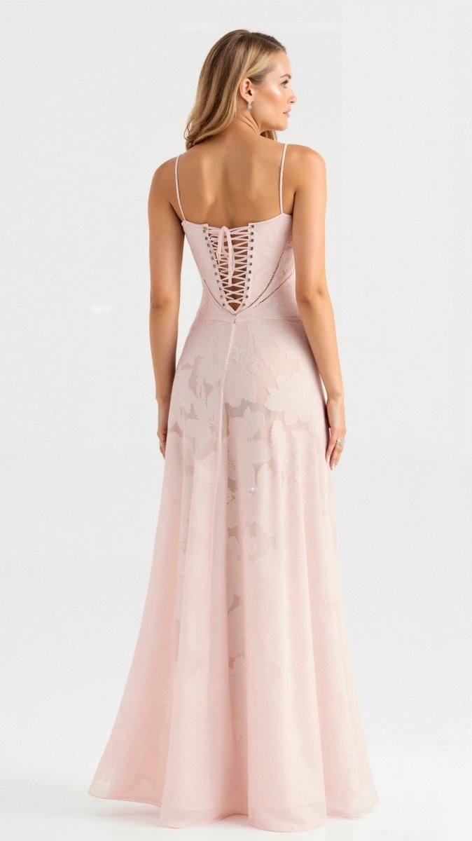 Floral long gala evening dress with spaghetti straps