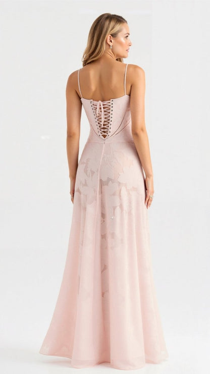 Floral long gala evening dress with spaghetti straps