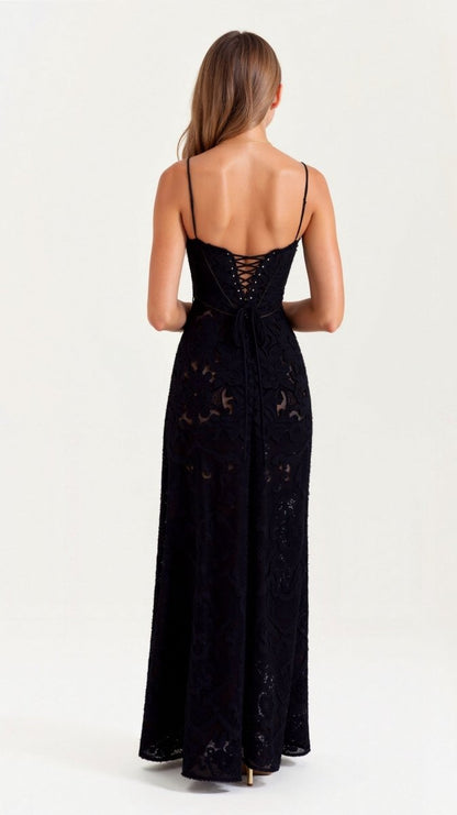 Floral long gala evening dress with spaghetti straps