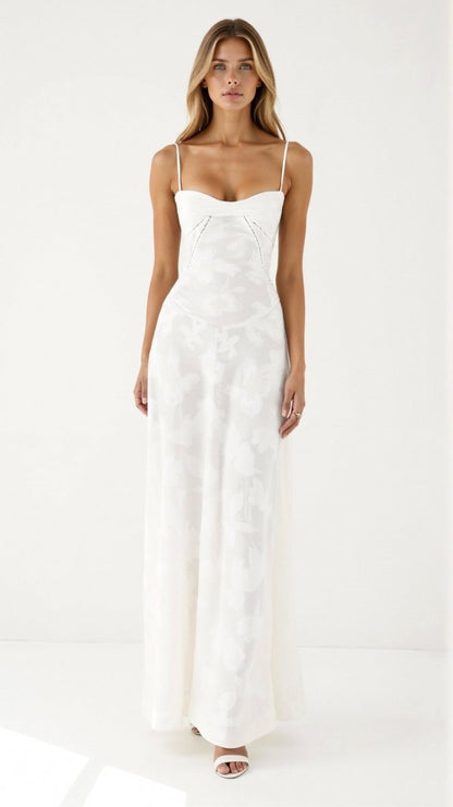 Floral long gala evening dress with spaghetti straps
