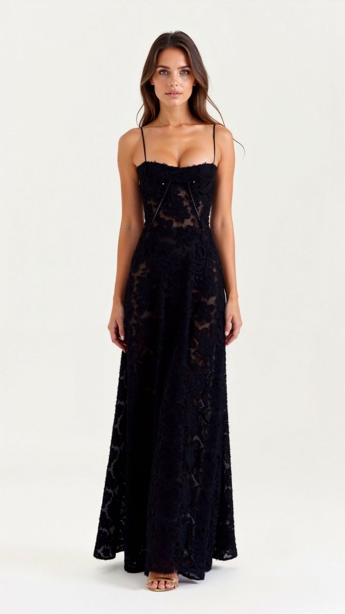Floral long gala evening dress with spaghetti straps