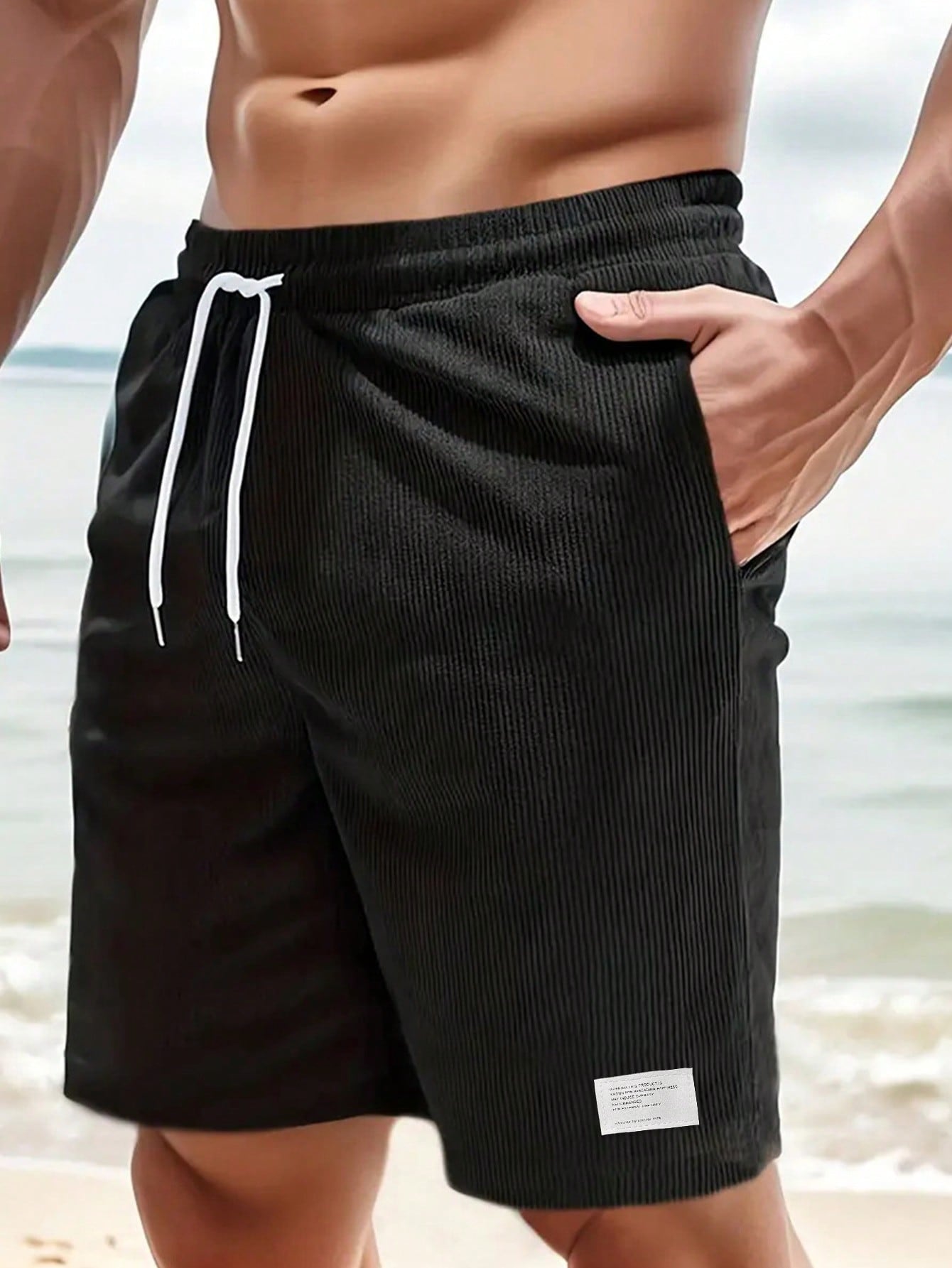 Men's Shorts with Elastic Waist and Drawstrings, Relaxed Fit