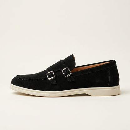 Como Suede Double-Buckle Loafers