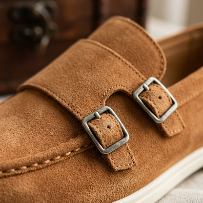 Como Suede Double-Buckle Loafers