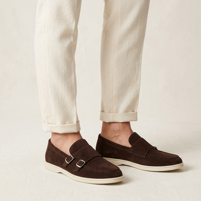 Como Suede Double-Buckle Loafers