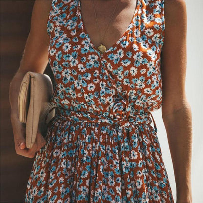 Ibiza Floral Sleeveless Maxi Dress with V-Neck for Women