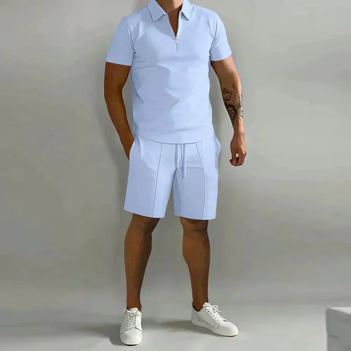 Connor | Men’s Casual Summer Zip Polo Two Piece Set with Half-Zip Collar