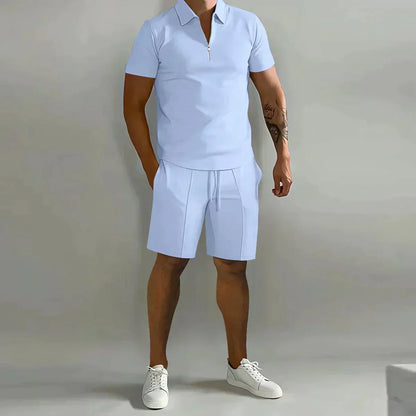 Connor | Men’s Casual Summer Zip Polo Two Piece Set with Half-Zip Collar