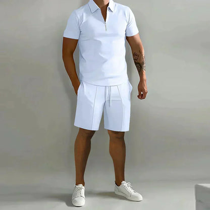 Connor | Men’s Casual Summer Zip Polo Two Piece Set with Half-Zip Collar