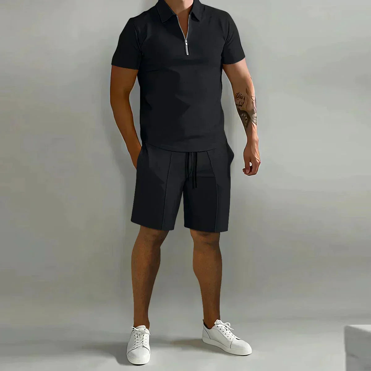 Connor | Men’s Casual Summer Zip Polo Two Piece Set with Half-Zip Collar