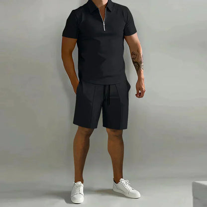 Connor | Men’s Casual Summer Zip Polo Two Piece Set with Half-Zip Collar