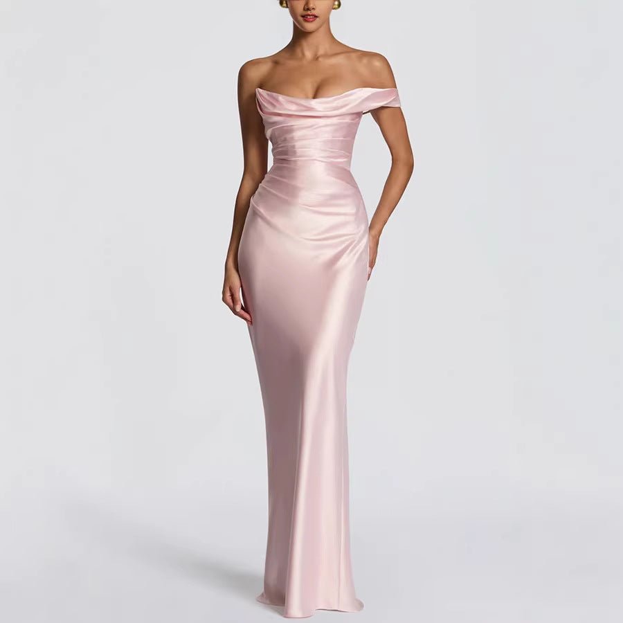 Elegant one-shoulder maxi dress for wedding guests