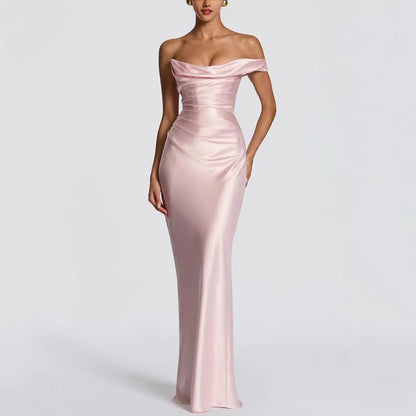 Elegant one-shoulder maxi dress for wedding guests