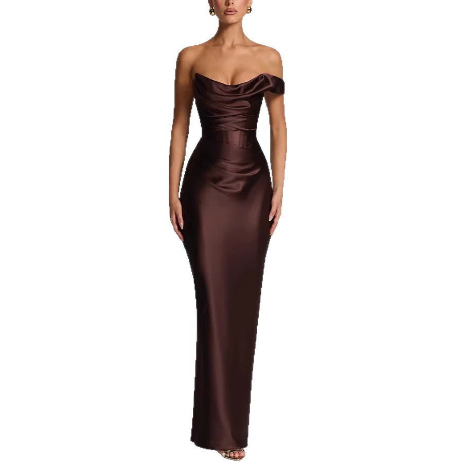 Elegant one-shoulder maxi dress for wedding guests