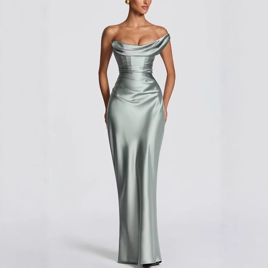 Elegant one-shoulder maxi dress for wedding guests