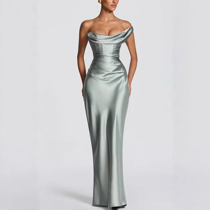Elegant one-shoulder maxi dress for wedding guests