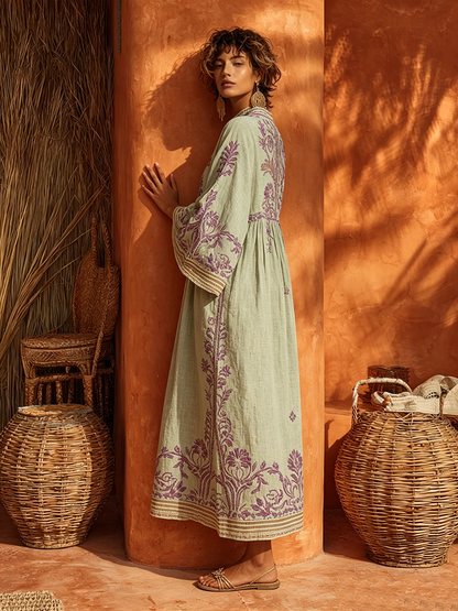 Celestina | Boho dress embroidered with Mediterranean charm for women