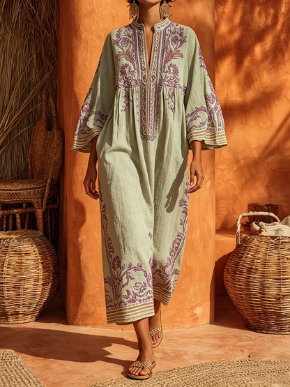 Celestina | Boho dress embroidered with Mediterranean charm for women