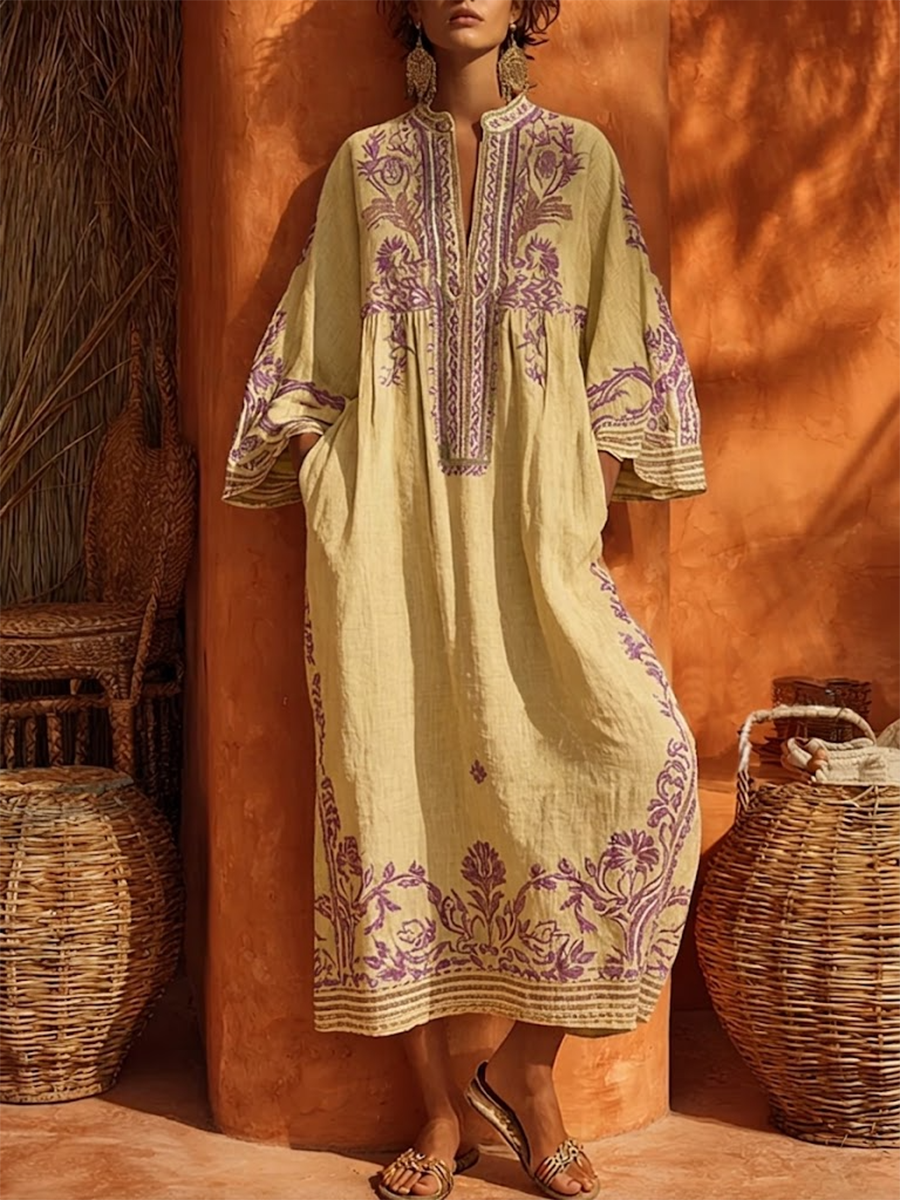 Celestina | Boho dress embroidered with Mediterranean charm for women