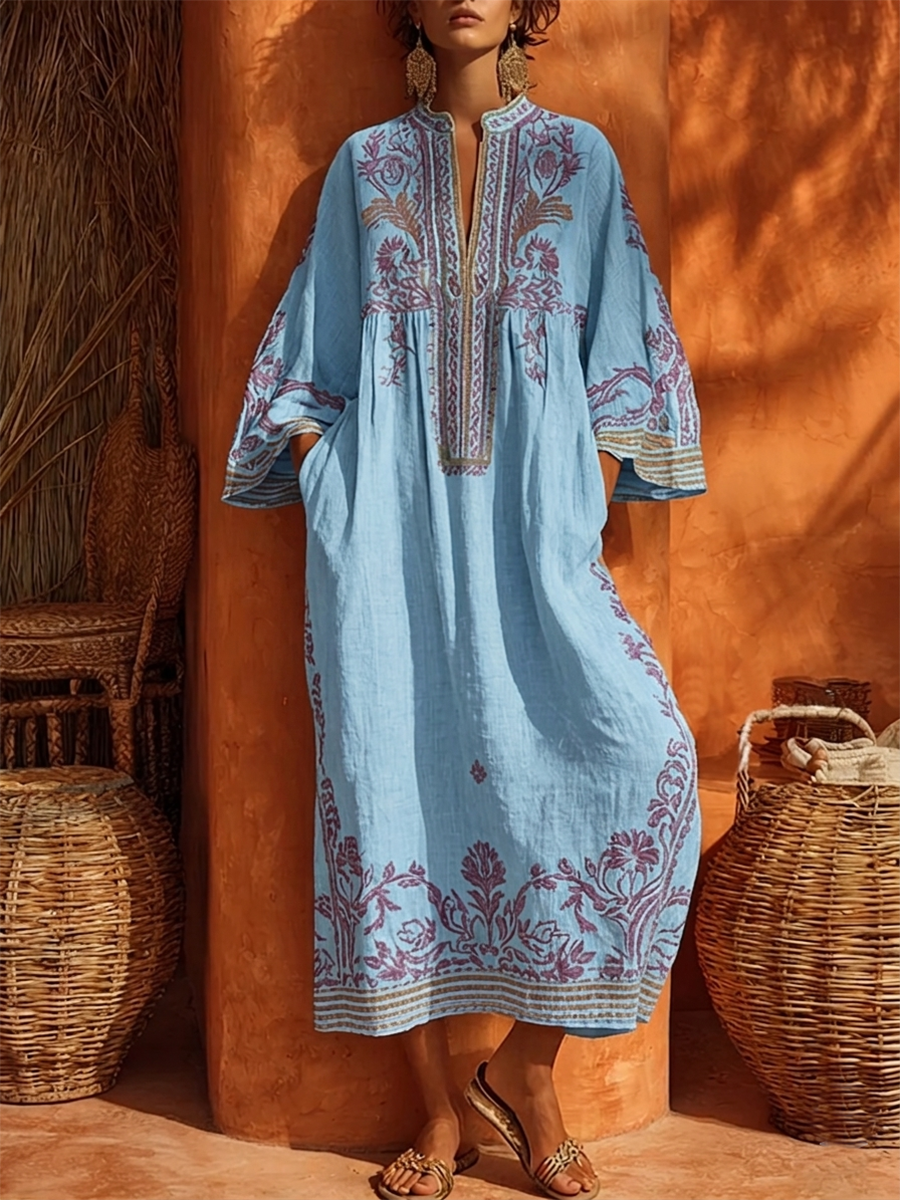 Celestina | Boho dress embroidered with Mediterranean charm for women