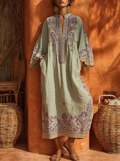 Celestina | Boho dress embroidered with Mediterranean charm for women