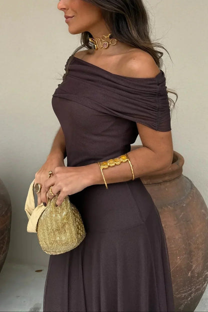 Wedding Guest Pleated One-Shoulder Maxi Dress for Women